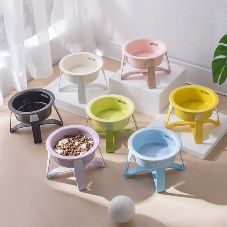 猫碗陶瓷猫食盆增高架吃饭喝水防打翻猫粮碗保护脊椎碗架狗碗狗盆