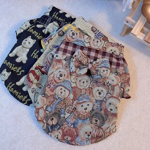 宠物棉麻撞色衬衫 泰迪比熊博美雪纳瑞小型犬猫 日系潮流耐脏春秋款