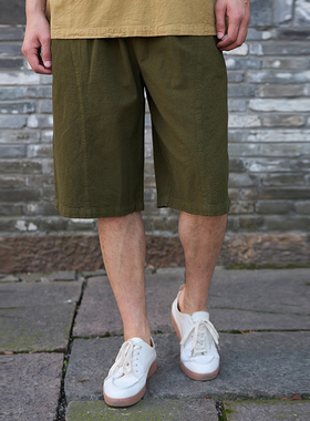 【照本堂】夏季新款透气舒适棉麻短裤男中裤亚麻20支五分裤M22323