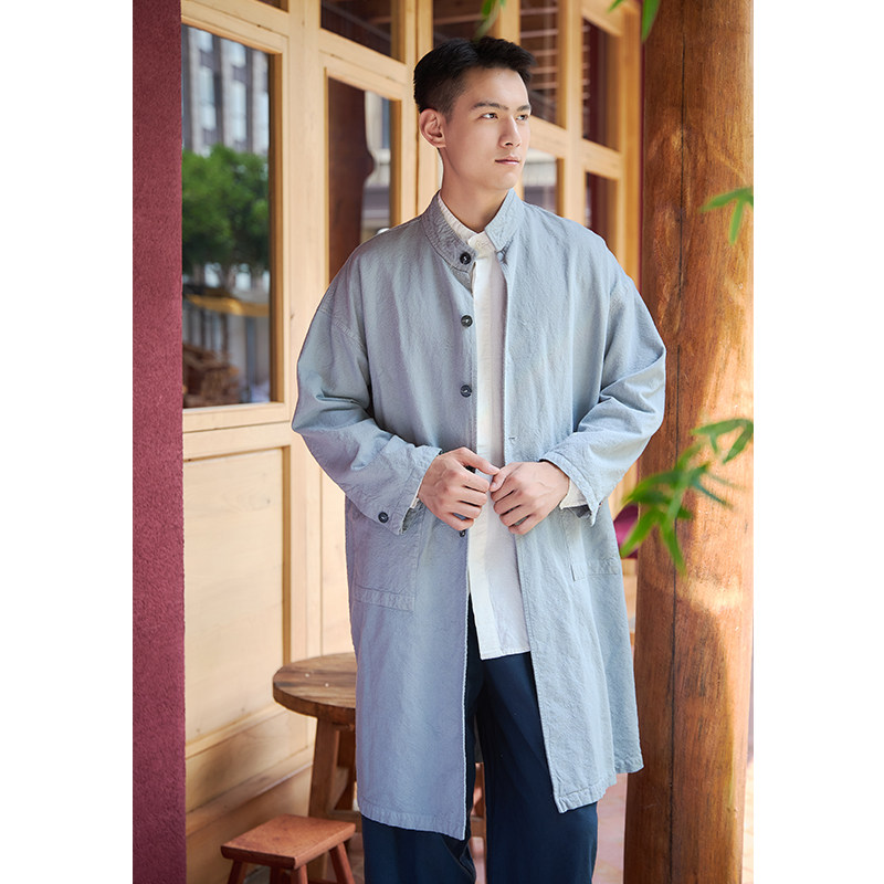 【照本堂】2026春季新款男装新中式棉麻10支立领中长款外套M12808