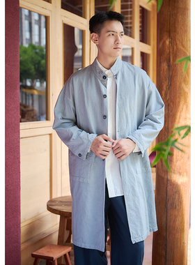 【照本堂】2025冬季新款男装新中式棉麻10支立领中长款外套M12808