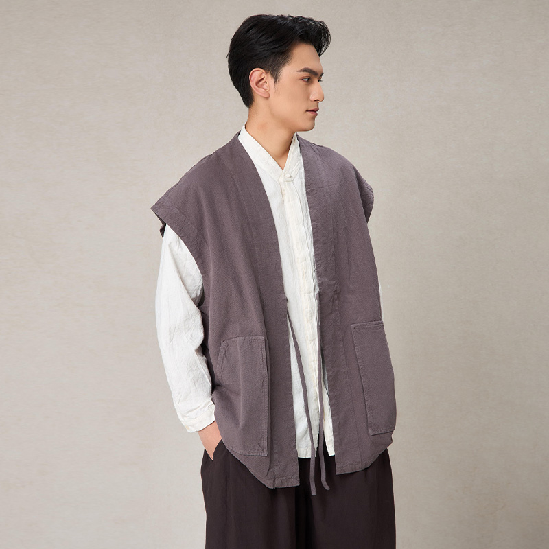 【照本堂男装】2025新款中式马甲10支棉麻复古国风坎肩M12536