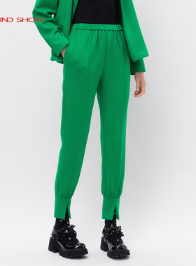 Ground Show/阁兰秀绿色萝卜裤2025春新款裤子女显瘦运动休闲风