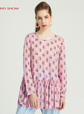 Ground Show/阁兰秀2025年春新款粉色上衣女气质减龄圆领长袖宽松