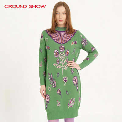 阁兰秀针织提花复古连衣裙