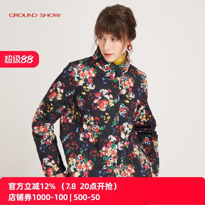 黑色印花棉衣閣蘭秀加厚保暖