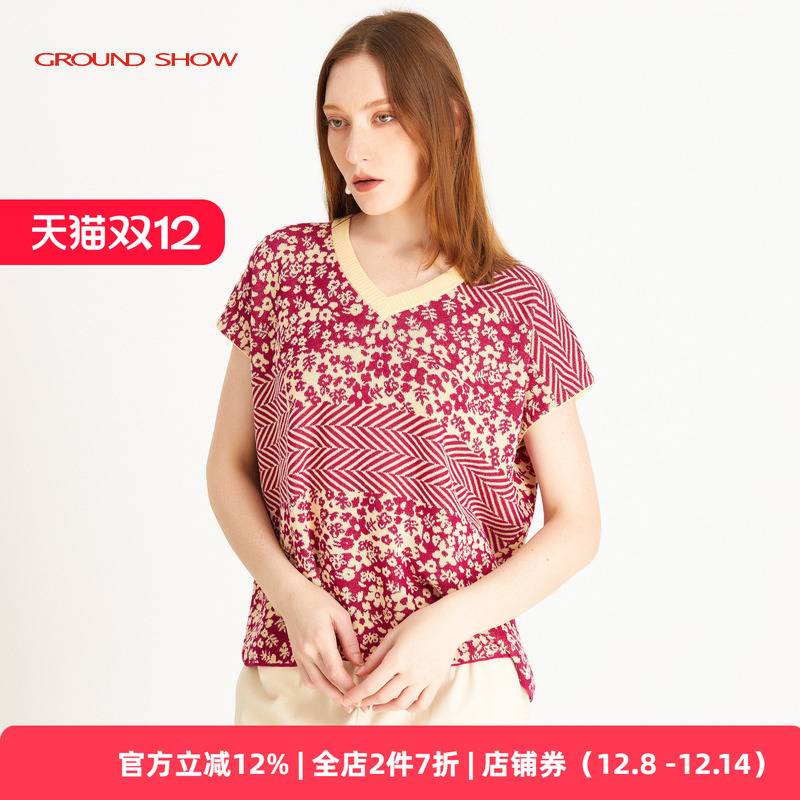 黄色套衫阁兰秀V领套头