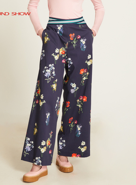 Ground Show/阁兰秀2025年秋新款印花休闲裤直筒宽松高腰阔腿裤女