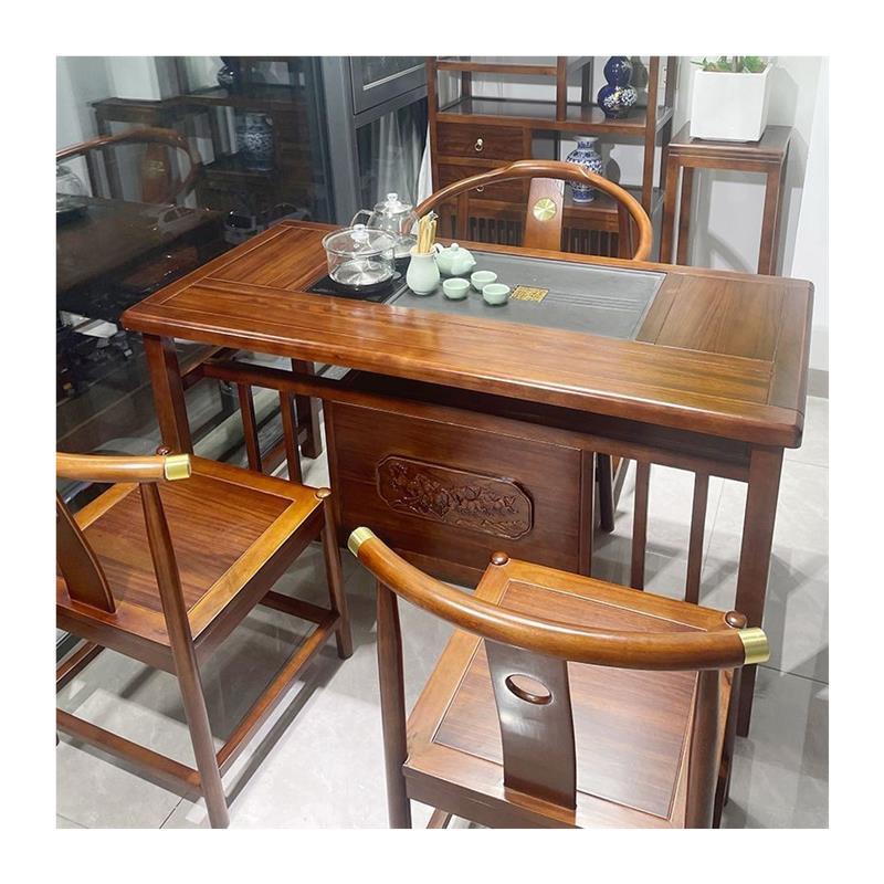 新中式乌金木茶桌全套实木泡茶桌椅组合办公室阳台家用小户型茶台