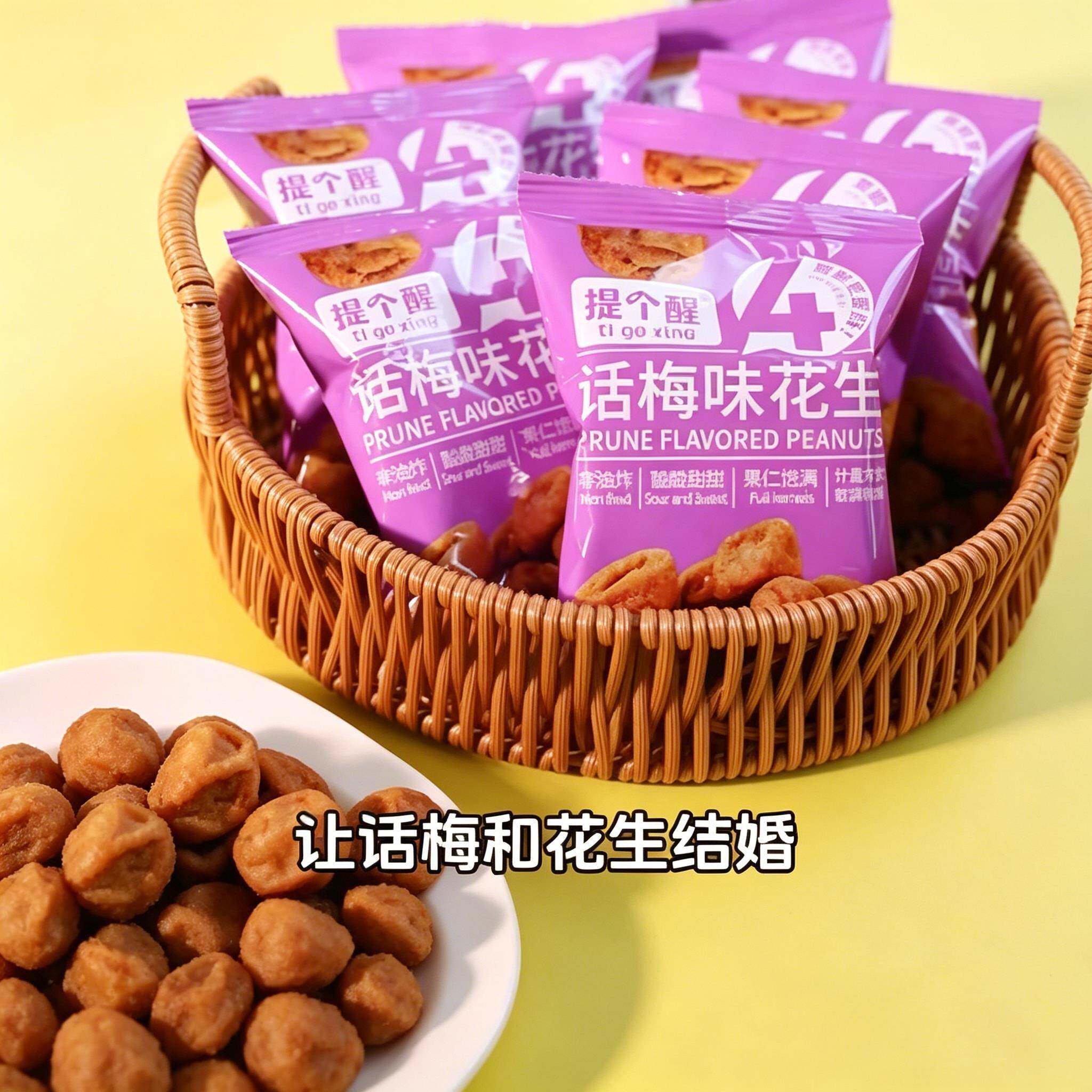 提个醒话梅花生芥末味酸甜香脆辣白熊小包装乌梅味话梅味花生零食