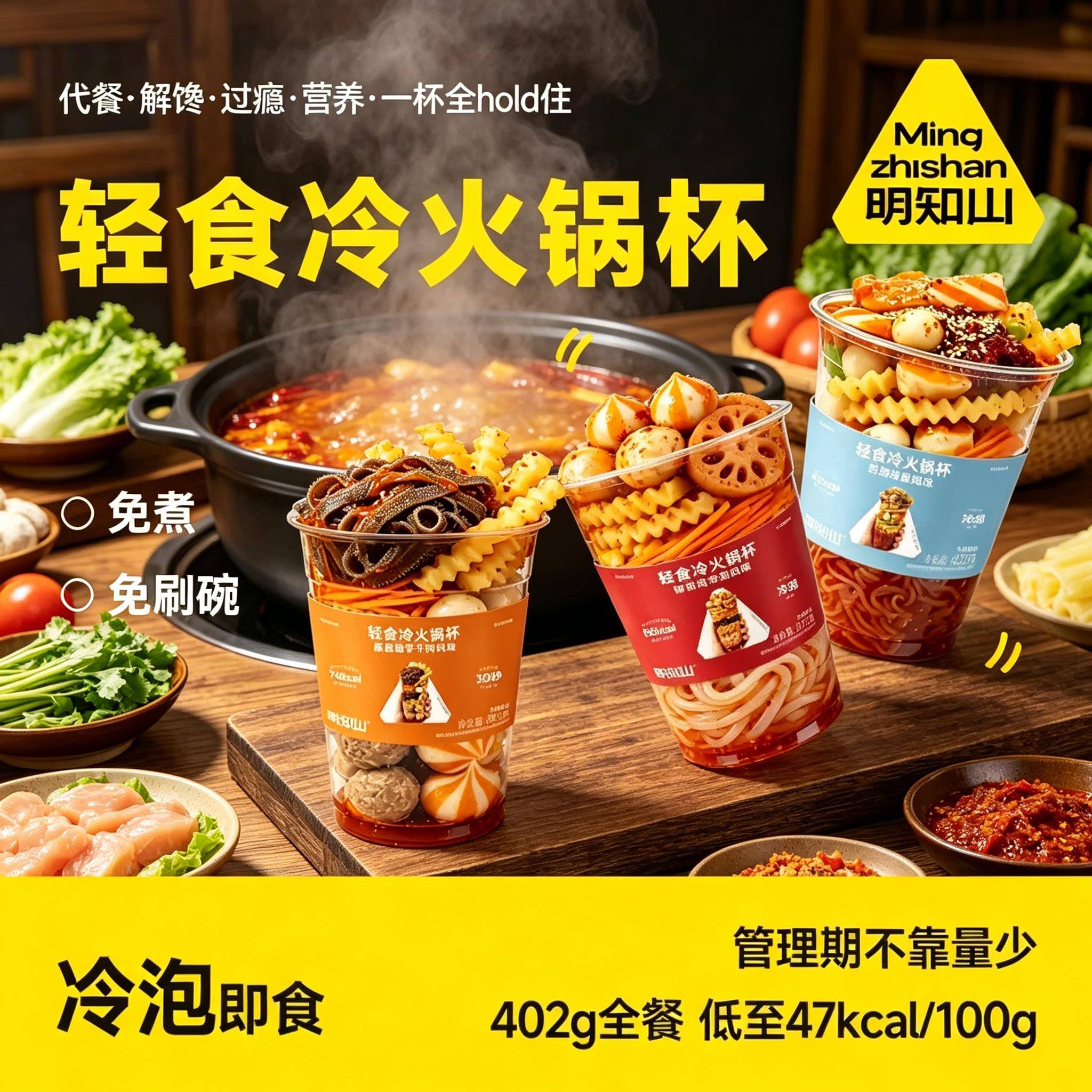 轻食冷火锅杯麻酱魔芋干拌钵钵鸡延边冷面冷泡即食品夏季解馋小吃