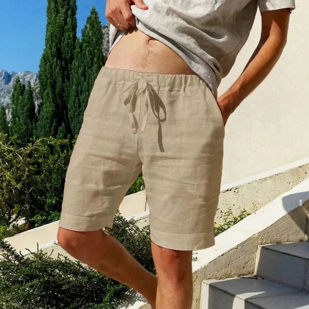 Summer New Men's Cotton Linen Breathable Shorts Hawaii Beach