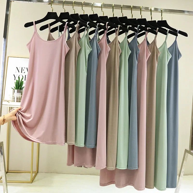 Modal Tank Dress Inner Long Loose-Fit Opaque White Base Laye