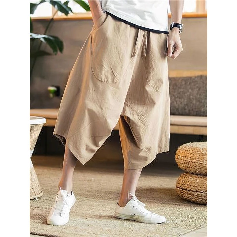 Summer Thin Beach Cotton Linen Casual Shorts Men Japenese Wi