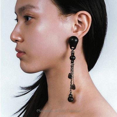 奇虚乐Chicxūlab 天际流Flow-along 黑银链条 黑檀乌木耳钉耳坠