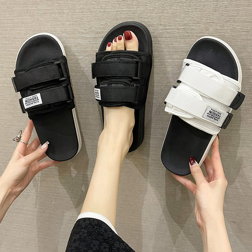 配蓝搭扣拖鞋女夏一字外穿沙