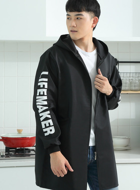 加绒罩衣加厚外套男女拉链中长款厨房防水防油长袖围裙保暖工作服