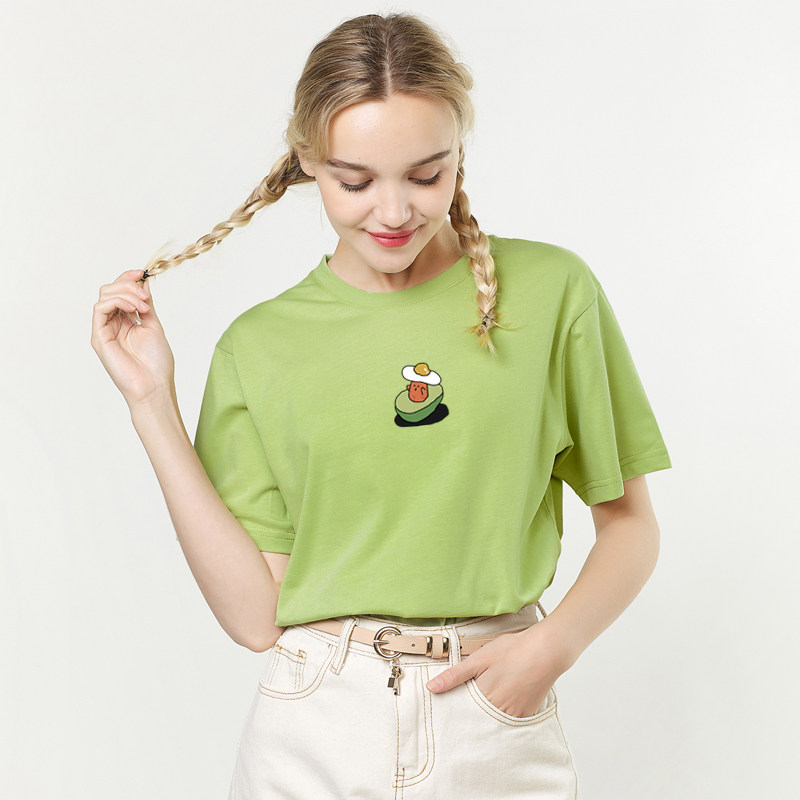 可爱萌系小清新短袖t恤学生少女牛油果抹茶色上衣服纯棉宽松体恤