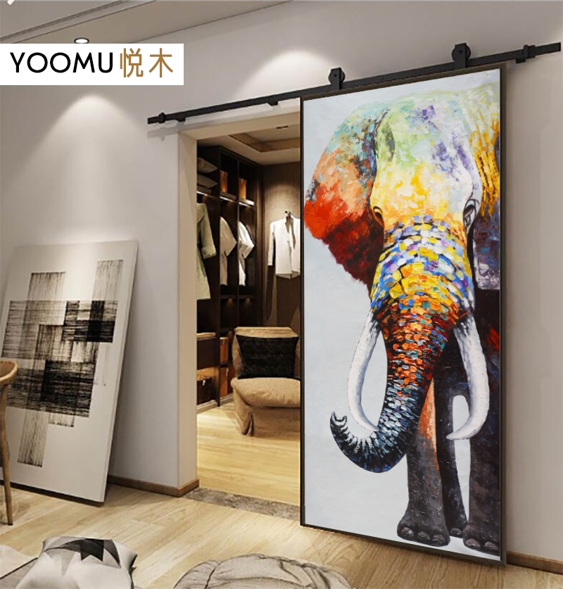 彩绘门油画大象室内推拉谷仓门实木复合移门卫生间门厕所防水木门