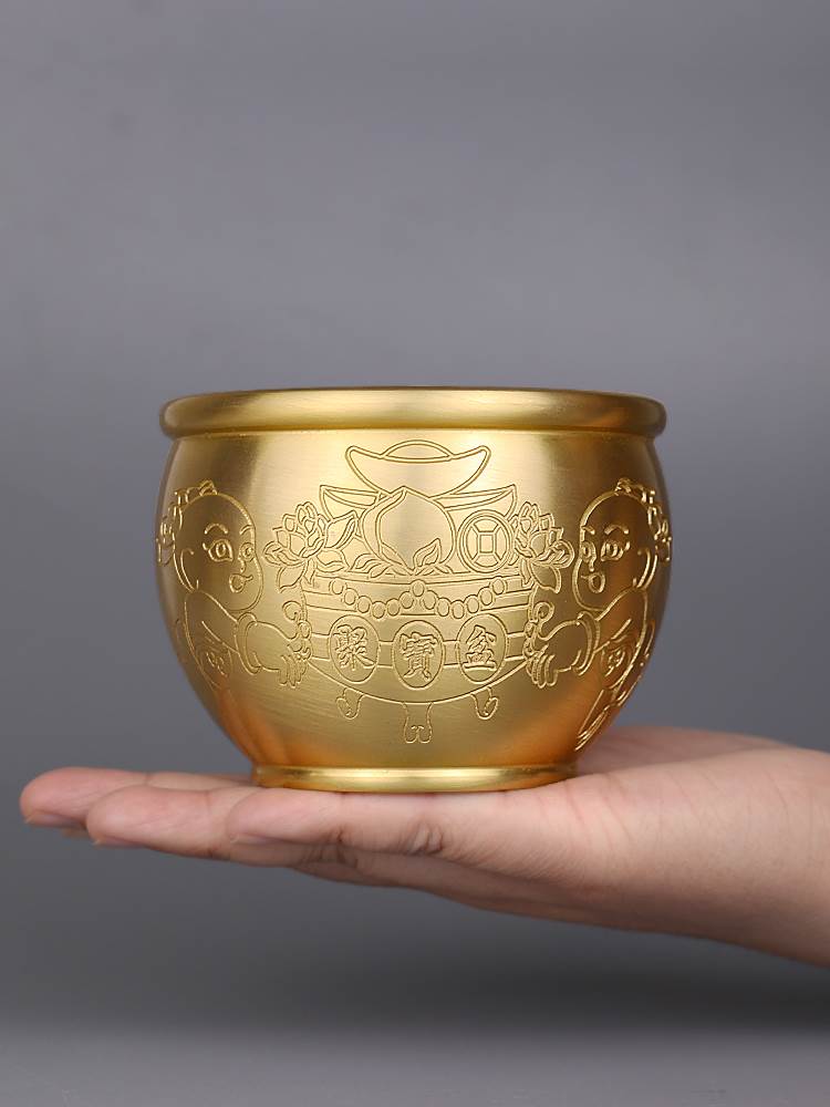 纯铜铜缸聚宝盆钵式香炉家居装饰礼品桌面收纳笔筒摆件