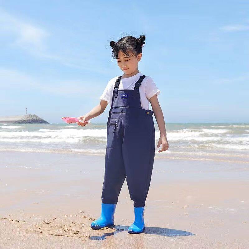 儿童下水裤玩水小孩幼儿园连体防水衣服赶海捞鱼男女沙滩雨裤雨鞋