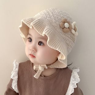 婴儿帽子秋冬季毛线帽女宝宝针织护耳帽公主帽婴幼儿保暖儿童冬天