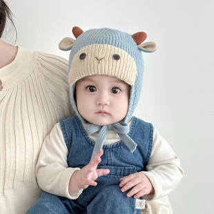 婴儿帽子秋冬季宝宝毛线帽儿童针织帽男童护耳帽冬季男孩外出新款