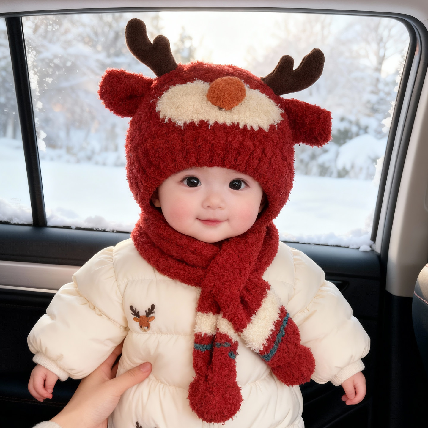 婴儿帽子秋冬季宝宝毛线帽儿童保暖针织帽红色护耳帽男童女童新款