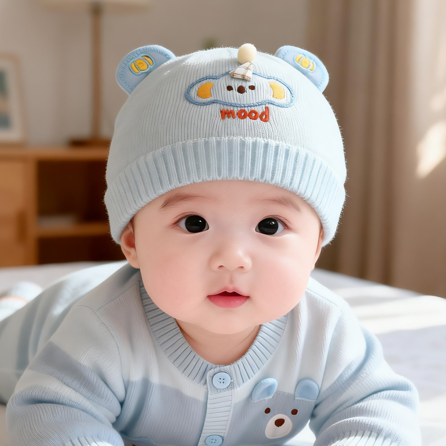 婴儿帽子秋冬季宝宝男毛线帽初生新款针织帽新生儿防风保暖毛线帽