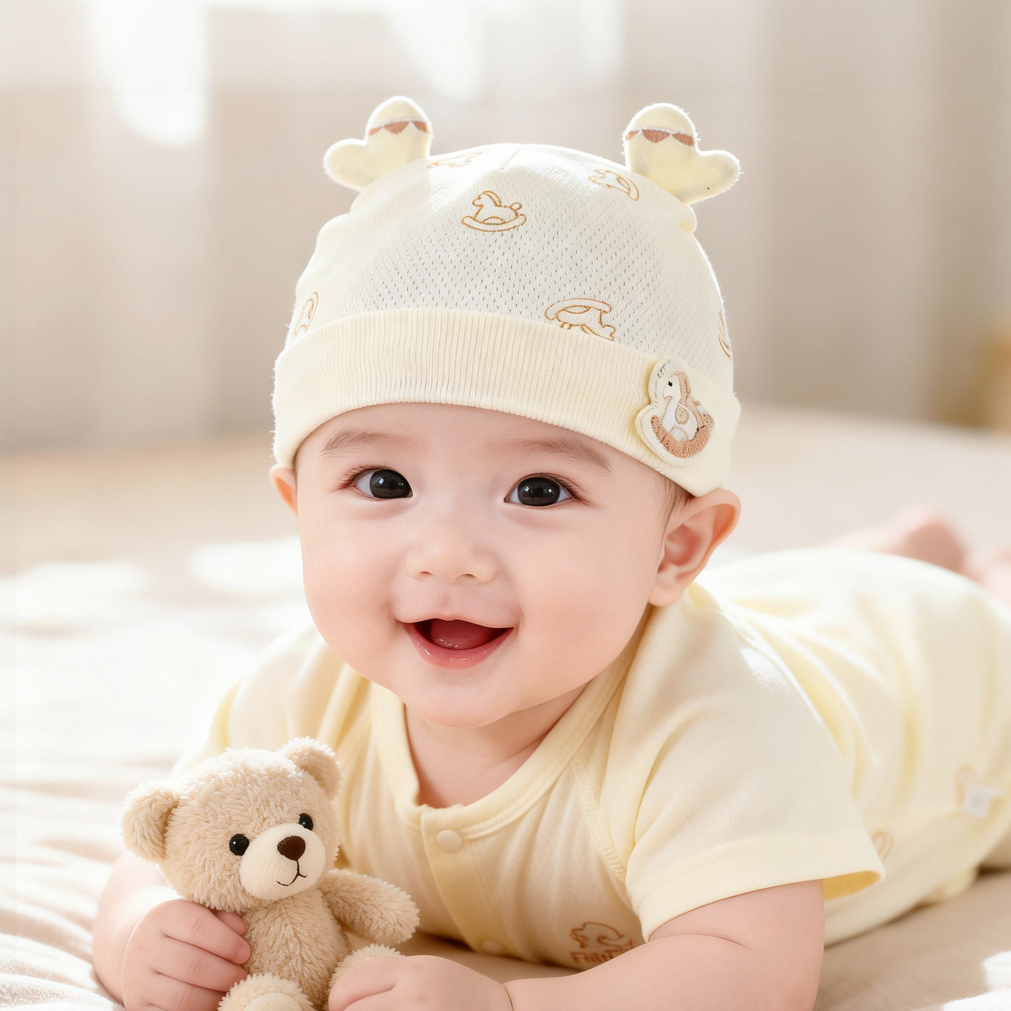 婴儿帽子夏季薄款初生宝宝男护囟门帽婴幼儿女胎帽新生儿春季新款