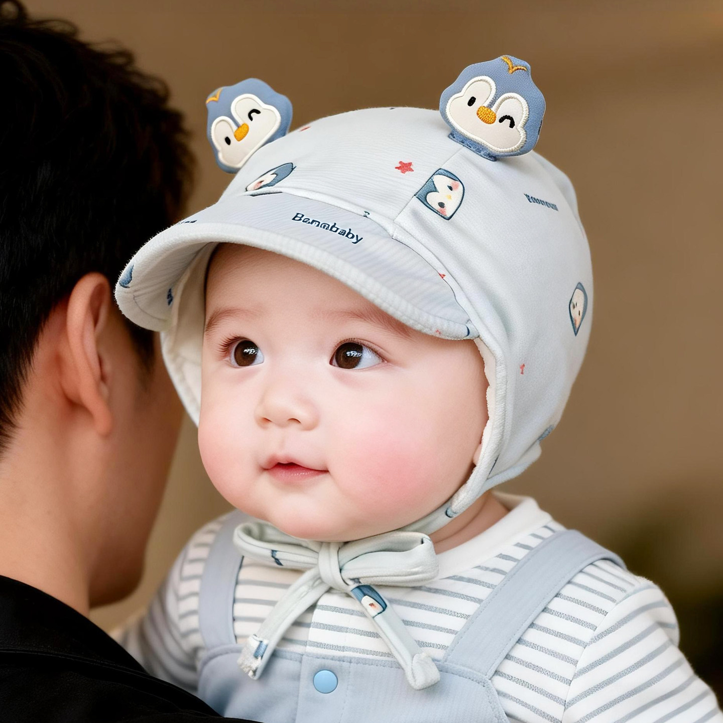 婴儿帽子春秋季宝宝男遮阳帽护耳帽新生儿婴幼儿护囟门包头帽秋天