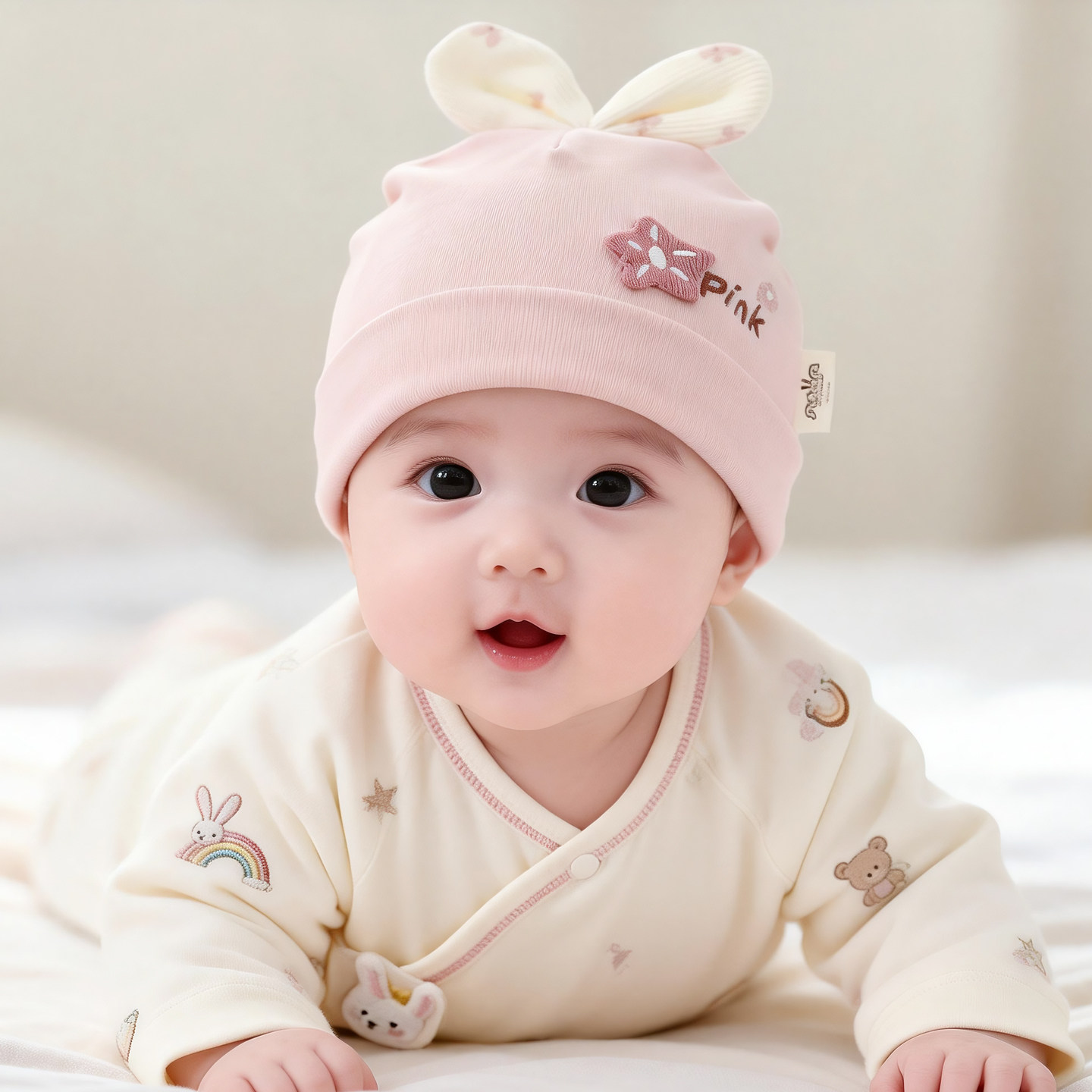 婴儿帽子春秋季薄款宝宝胎帽女护囟门帽新生儿护耳帽可爱夏季新款