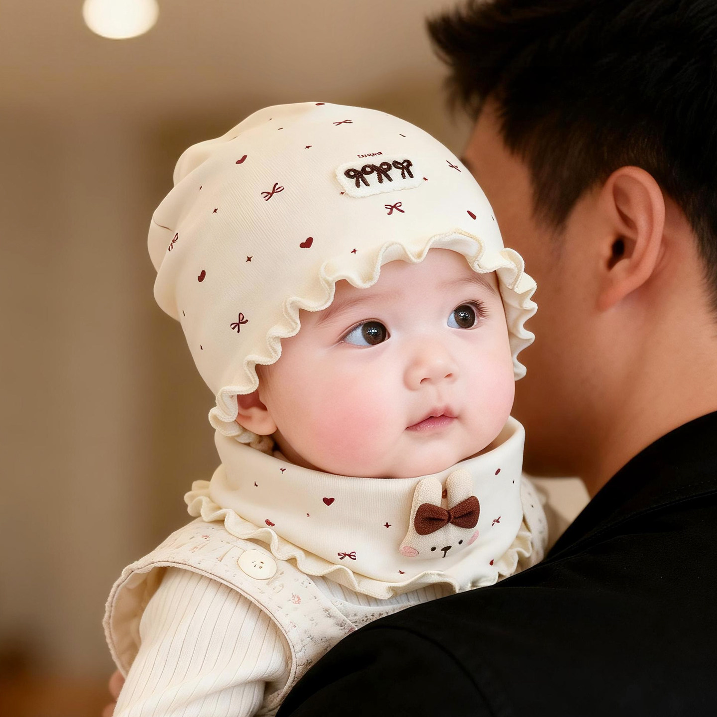 婴儿帽子春秋季宝宝护囟门胎帽儿童外出护耳帽女童套头帽秋冬洋气