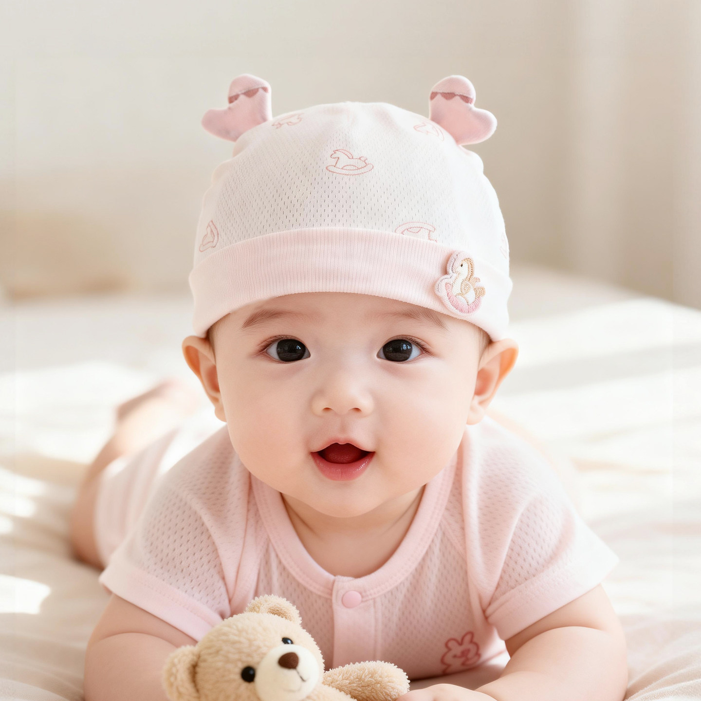 婴儿帽子夏季薄款初生宝宝女护囟门帽新生儿胎帽婴幼儿春季新款小