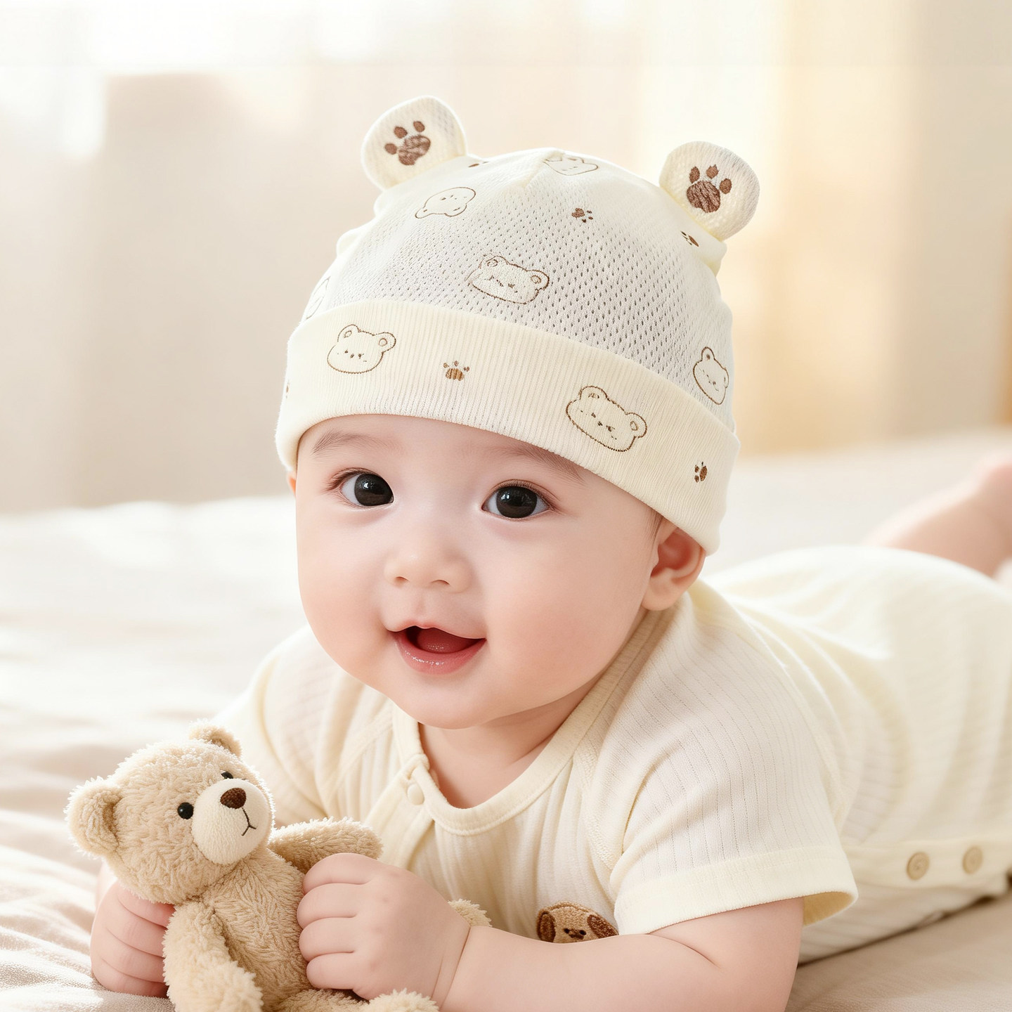婴儿帽子夏季薄款宝宝男婴幼儿护囟门帽初生新生儿女胎帽春季新款