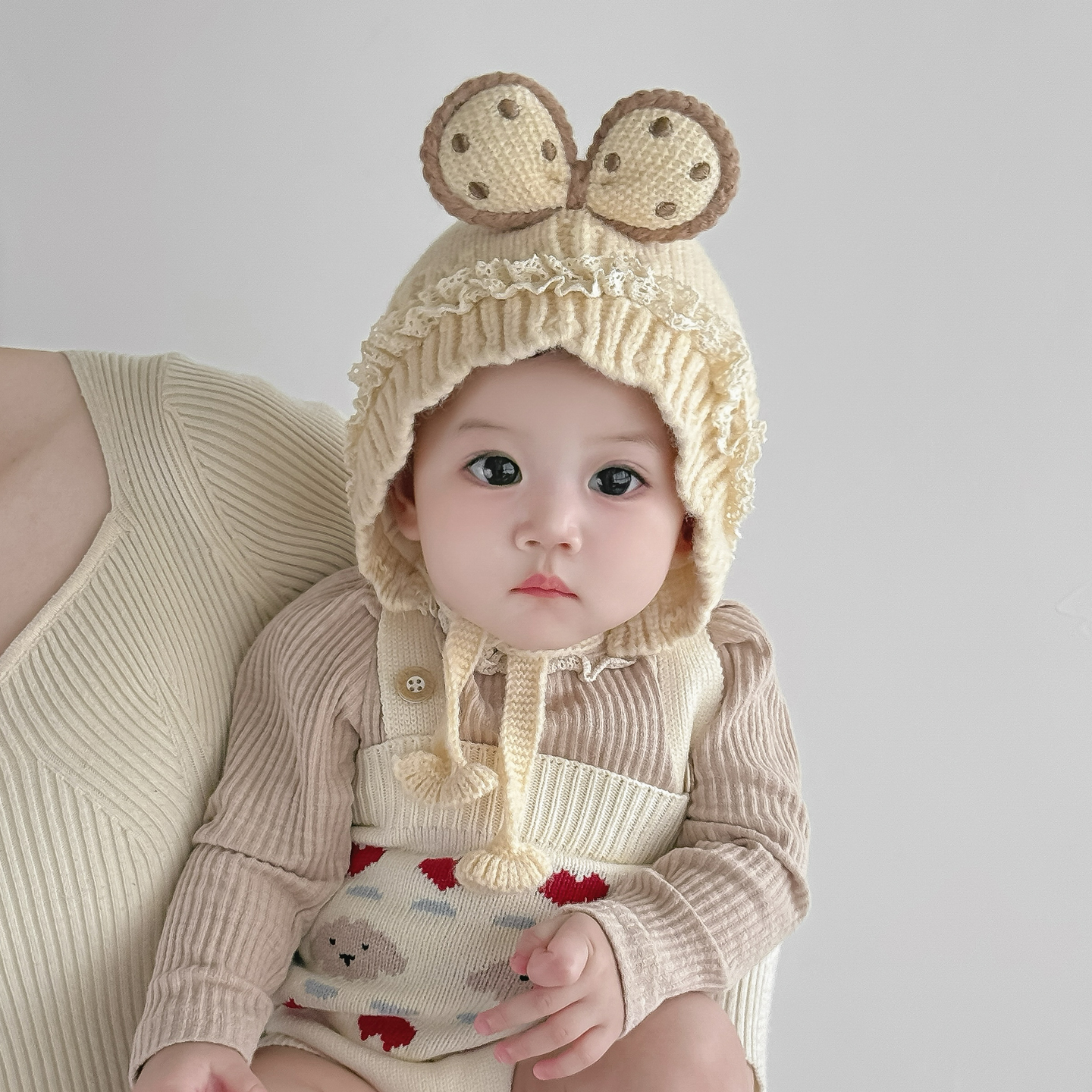 彼彼熊毛线帽针织帽波点蝴蝶结冬