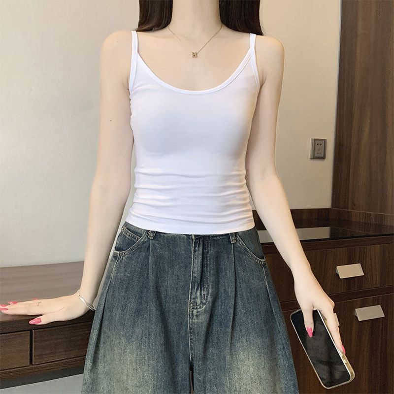 白色U领吊带背心女内搭夏2026新款露锁骨遮副乳美背抹胸修身上衣