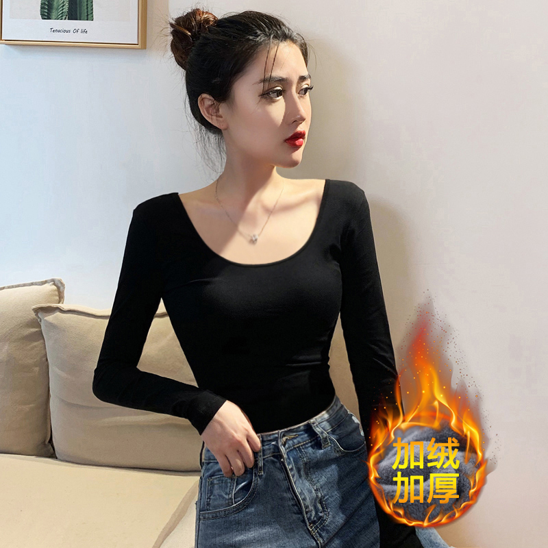 黑色低领加绒加厚春秋内搭打底衫