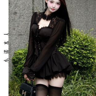 蕾丝拼接短上衣高腰百褶裙套装 新款 251270 衬衫 小诺本人方领长袖