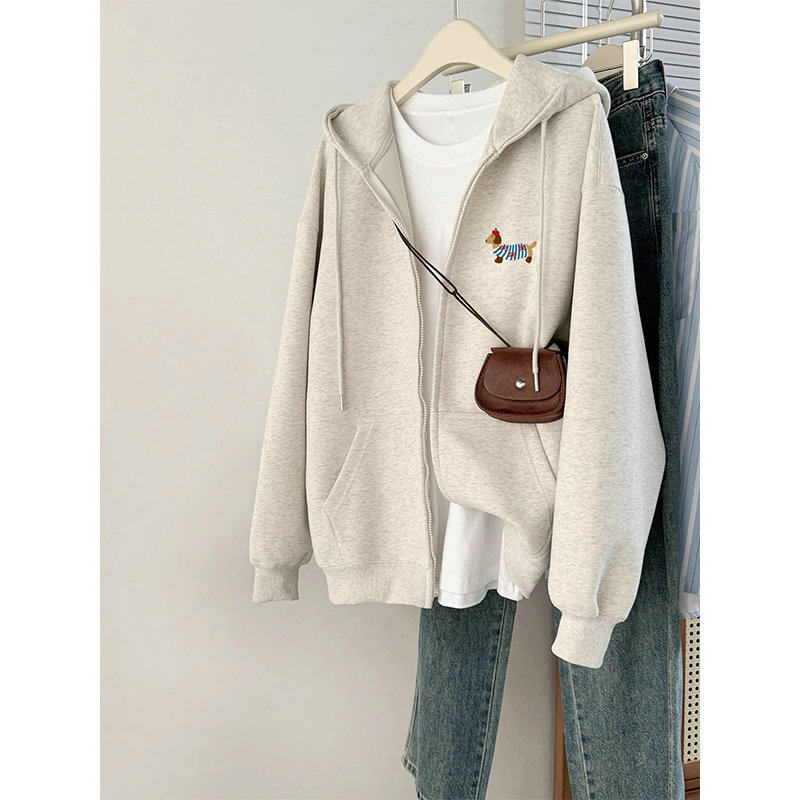 2025新款宽松慵懒风连帽开衫卫衣女韩版春秋薄款早秋外套大码胖mm