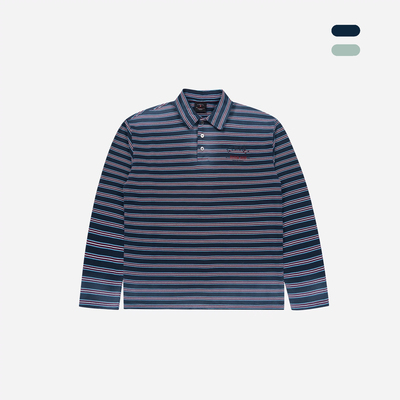 ATHIRI 新贵复古做旧水洗磨破绣花短宽廓形长袖细条纹POLO衫