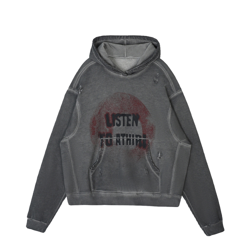 ATHIRI “Open Eyes”印花洗水做旧连帽宽松卫衣