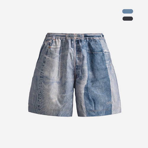 ATHIRI 通勤运动3D数码牛仔印花尼龙速干短裤男户外轻量五分裤