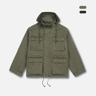 ATHIRI 美式复古猎装M65洗水做旧涂鸦外套宽松多口袋连帽工装夹克