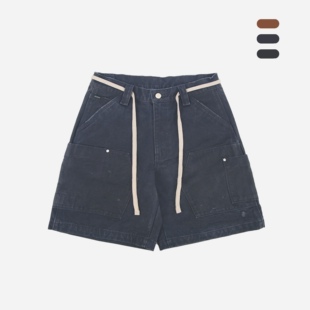 短裤 ATHIRI 重磅定织珠帆复古水洗磨边宽松街头绑绳伐木工装