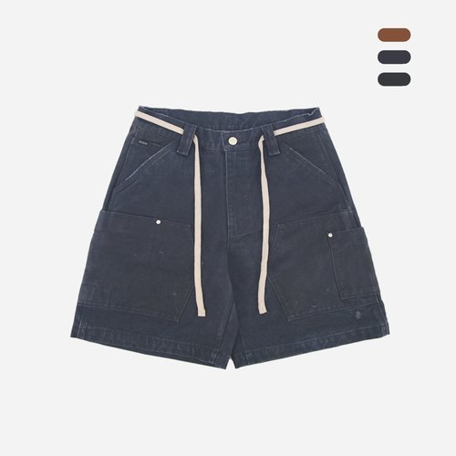 ATHIRI 重磅定织珠帆复古水洗磨边宽松街头绑绳伐木工装短裤