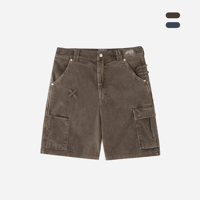 ATHIRI 成衣染色灯芯绒做旧泼墨补丁美式复古宽松短裤五分裤