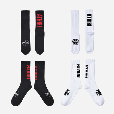 ATHIRI 美式街头复古LOGO提花纯棉毛巾粗纱百搭长筒袜子