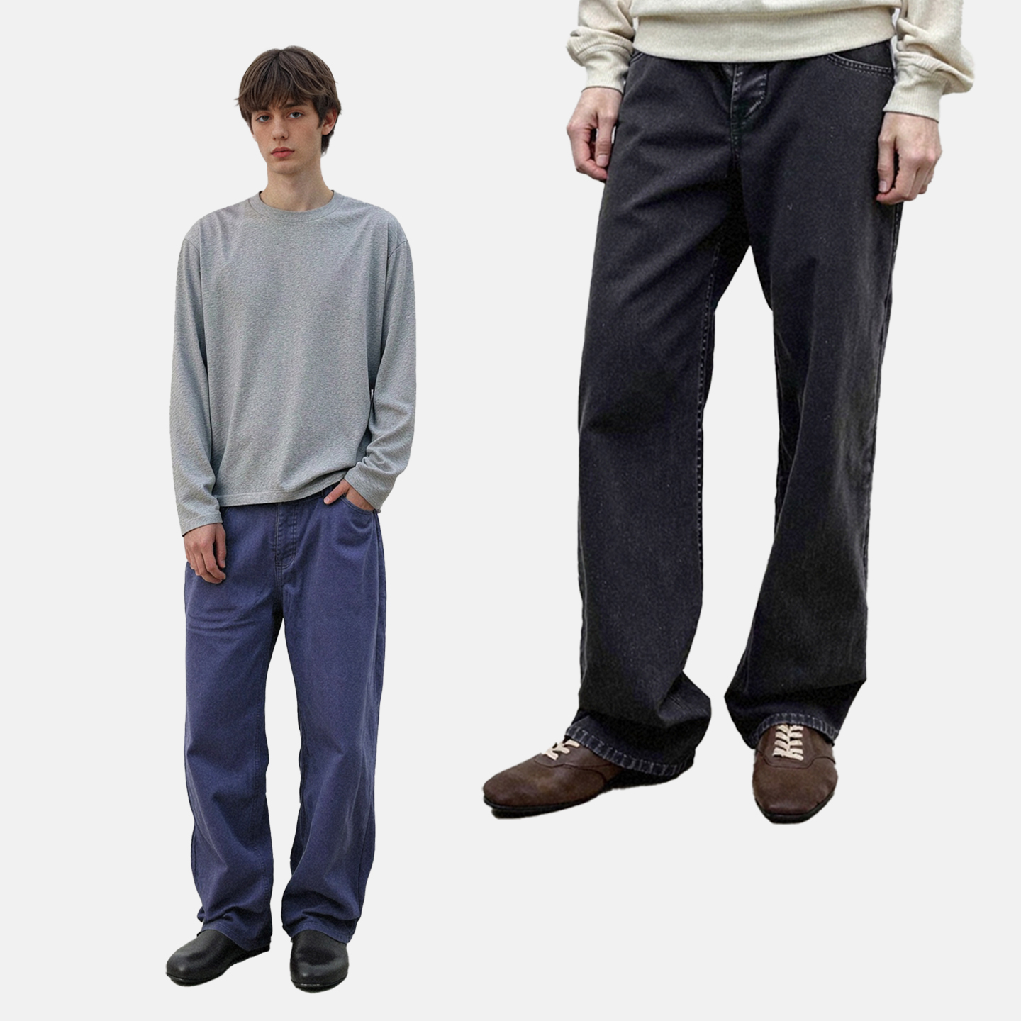 ATHIRI ROW风丹宁石墨灰法工蓝洗水Ross剪裁直筒合身牛仔裤