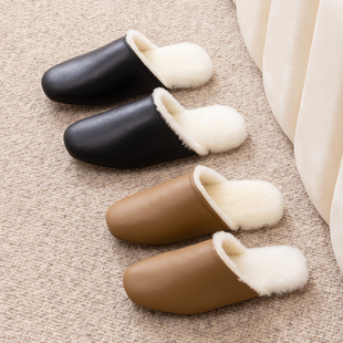 冬季羊毛拖鞋家居室内羊皮毛一体家用真皮保暖毛毛绒棉拖鞋男女款